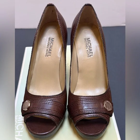 Michael Kors "Harness Open Toe" Chocolate Heels - Picture 7 of 12